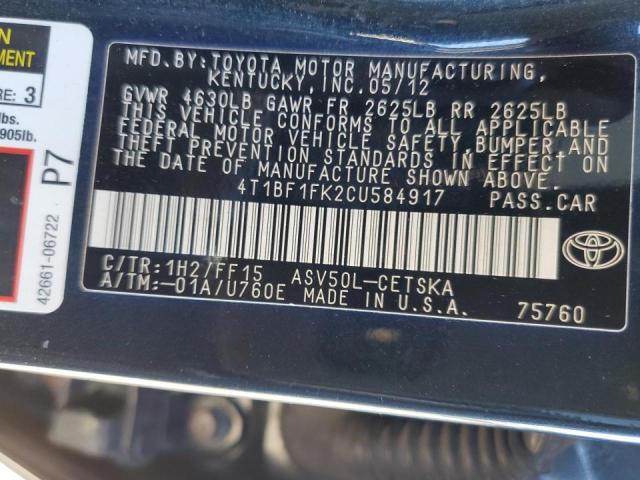 Photo 10 from auction – 2012 TOYOTA CAMRY with VIN 4T1BF1FK2CU584917