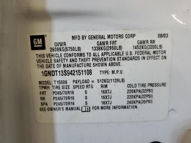 Photo 10 from auction – 2004 CHEVROLET TRAILBLAZE with VIN 1GNDT13S942151108