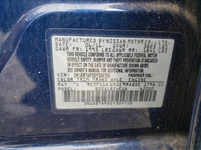 Photo 10 from auction – 2016 NISSAN SENTRA S with VIN 3N1AB7AP2GY304758
