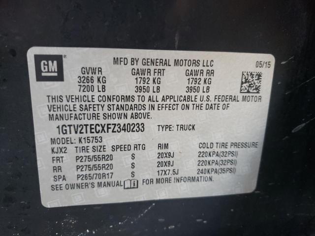 Photo 10 from auction – 2015 GMC SIERRA K15 with VIN 1GTV2TECXFZ340233