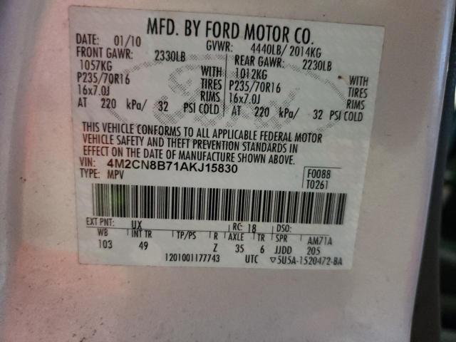 Photo 10 from auction – 2010 MERCURY MARINER with VIN 4M2CN8B71AKJ15830