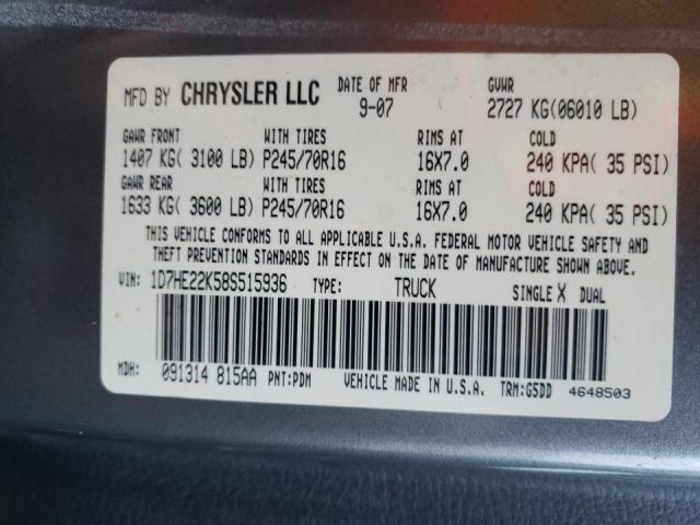 Photo 10 from auction – 2008 DODGE DAKOTA ST with VIN 1D7HE22K58S515936