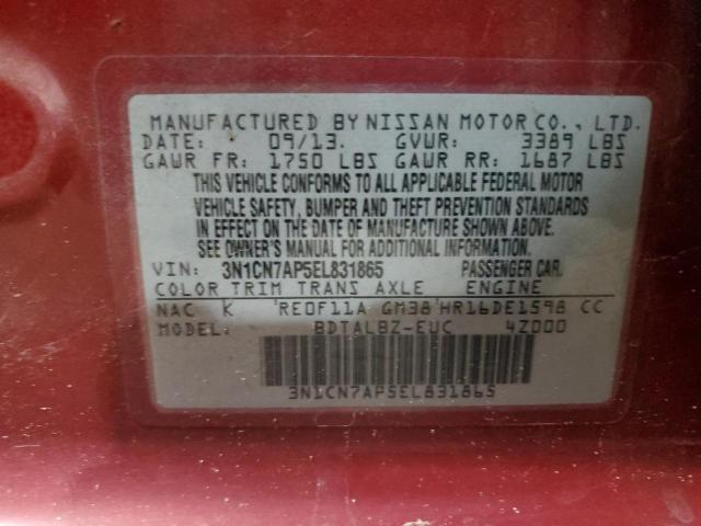 Photo 10 from auction – 2014 NISSAN VERSA S with VIN 3N1CN7AP5EL831865