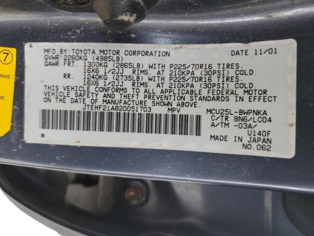 Photo 10 from auction – 2002 TOYOTA HIGHLANDER with VIN JTEHF21A820051703