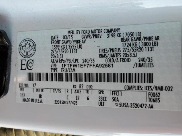 Photo 10 from auction – 2015 FORD F150 SUPER with VIN 1FTFW1EF7FFA92581