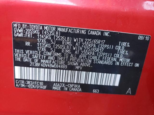 Photo 10 from auction – 2011 TOYOTA RAV4 with VIN 2T3BF4DV4BW084889