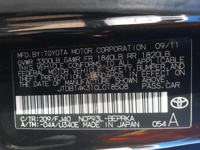 Photo 10 from auction – 2012 TOYOTA YARIS with VIN JTDBT4K31CL018508