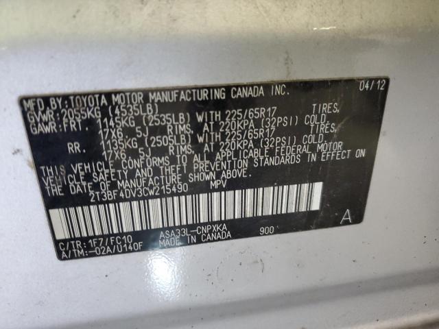 Photo 10 from auction – 2012 TOYOTA RAV4 with VIN 2T3BF4DV3CW215490
