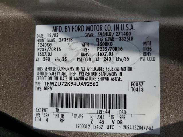 Photo 10 from auction – 2004 FORD EXPLORER X with VIN 1FMZU72K94UA92562