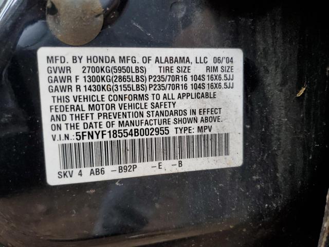 Photo 10 from auction – 2004 HONDA PILOT EXL with VIN 5FNYF18554B002955
