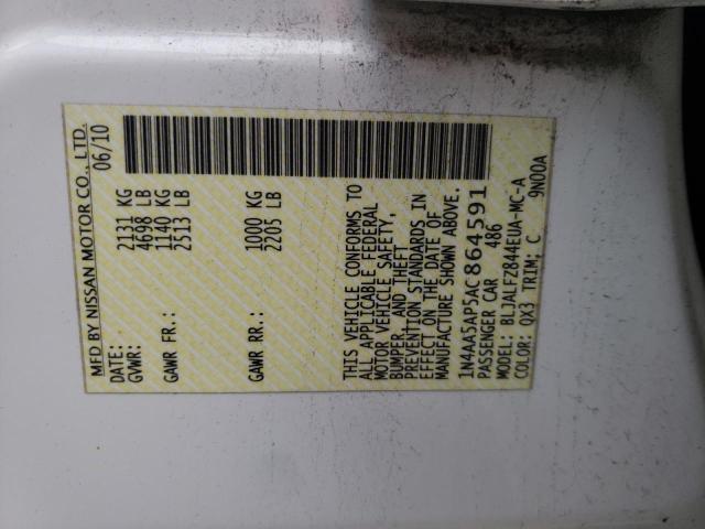 Photo 10 from auction – 2010 NISSAN MAXIMA S with VIN 1N4AA5AP5AC864591
