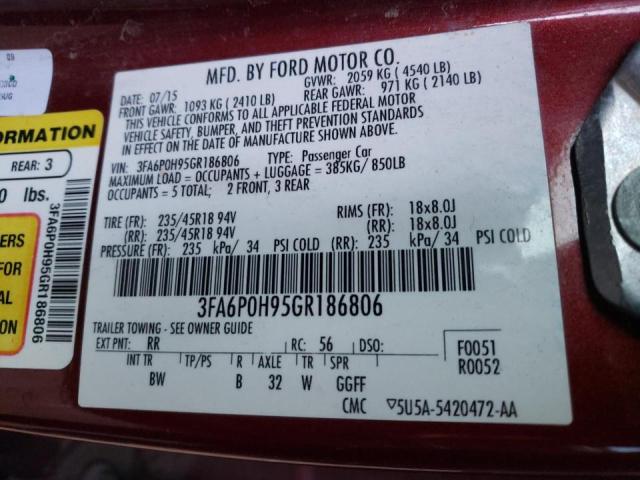 Photo 10 from auction – 2016 FORD FUSION SE with VIN 3FA6P0H95GR186806