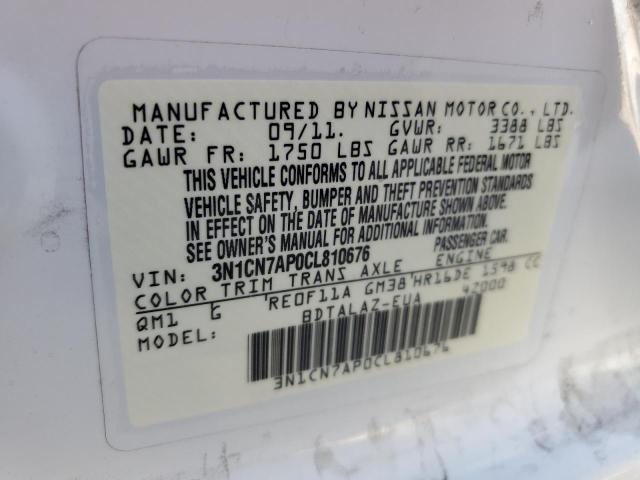 Photo 10 from auction – 2012 NISSAN VERSA S with VIN 3N1CN7AP0CL810676