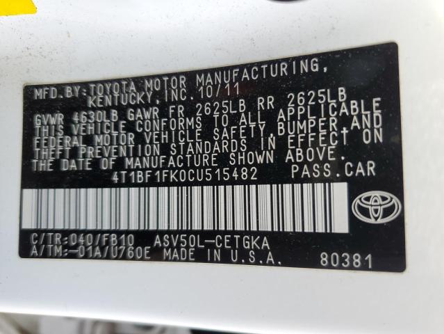 Photo 10 from auction – 2012 TOYOTA CAMRY BASE with VIN 4T1BF1FK0CU515482