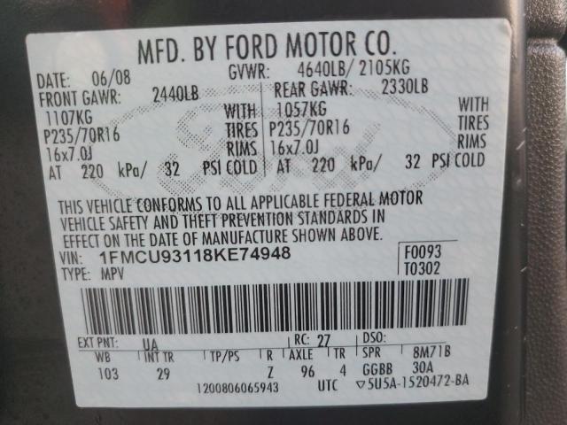 Photo 10 from auction – 2008 FORD ESCAPE with VIN 1FMCU93118KE74948