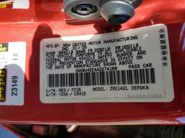 Photo 10 from auction – 2010 TOYOTA COROLLA BA with VIN 1NXBU4EE4AZ274199