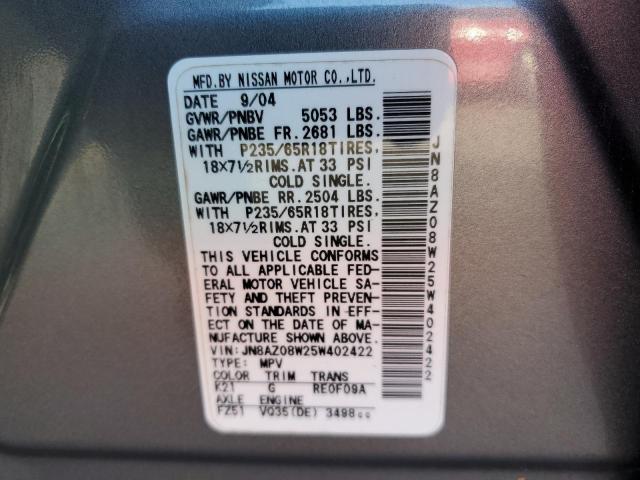 Photo 10 from auction – 2004 NISSAN MURANO with VIN JN8AZ08W25W402422