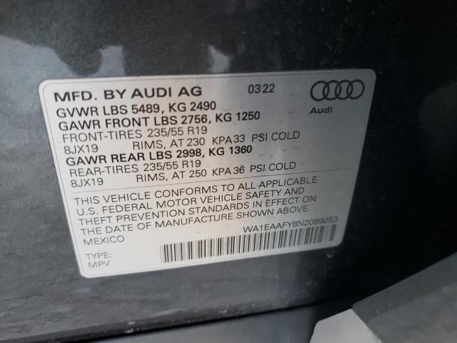 Photo 10 from auction – 2022 AUDI Q5 PREMIUM with VIN WA1EAAFY8N2089053