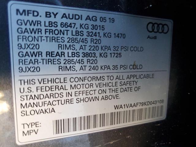 Photo 10 from auction – 2019 AUDI Q7 PRESTIG with VIN WA1VAAF79KD043108