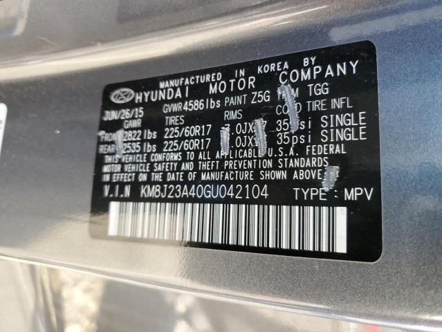 Photo 10 from auction – 2016 HYUNDAI TUCSON SE with VIN KM8J23A40GU042104