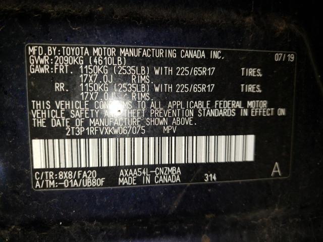 Photo 10 from auction – 2019 TOYOTA RAV4 XLE with VIN 2T3P1RFVXKW067075