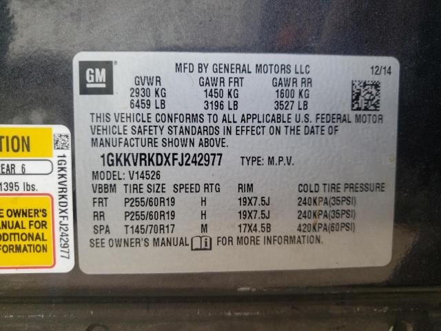 Photo 10 from auction – 2015 GMC ACADIA SLT with VIN 1GKKVRKDXFJ242977