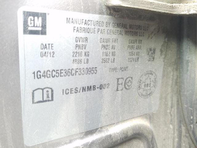 Photo 9 from auction – 2012 BUICK LACROSSE with VIN 1G4GC5E36CF330955