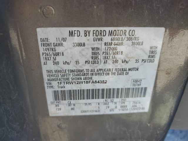Photo 10 from auction – 2008 FORD F150 SUPER with VIN 1FTRW12W18FA84352