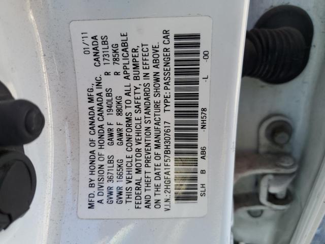 Photo 10 from auction – 2011 HONDA CIVIC LX with VIN 2HGFA1F57BH307617