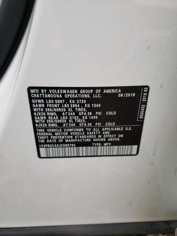 Photo 10 from auction – 2018 VOLKSWAGEN ATLAS SE with VIN 1V2PR2CA2JC595792