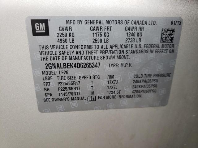 Photo 10 from auction – 2013 CHEVROLET EQUINOX LS with VIN 2GNALBEK4D6265347