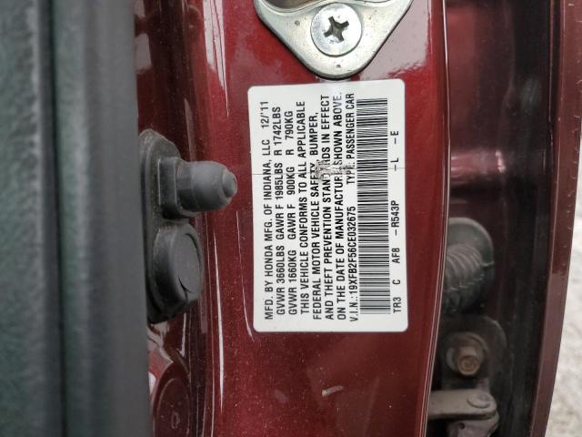 Photo 10 from auction – 2012 HONDA CIVIC LX with VIN 19XFB2F56CE032675