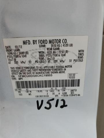 Photo 10 from auction – 2012 FORD ESCAPE XLT with VIN 1FMCU0DG5CKC19503