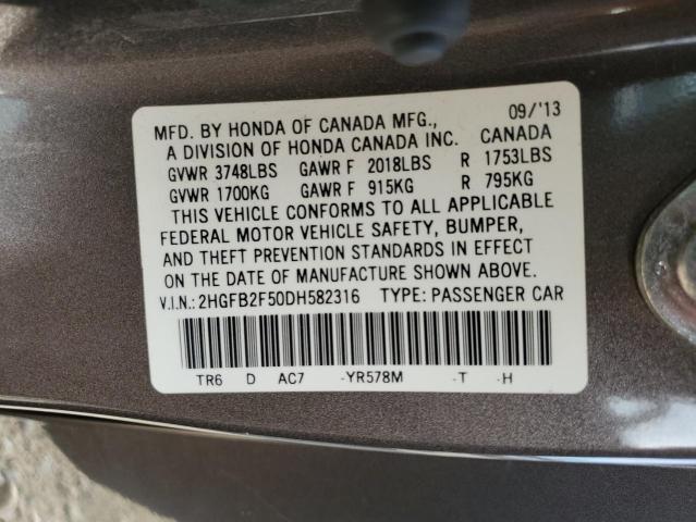Photo 10 from auction – 2013 HONDA CIVIC LX with VIN 2HGFB2F50DH582316
