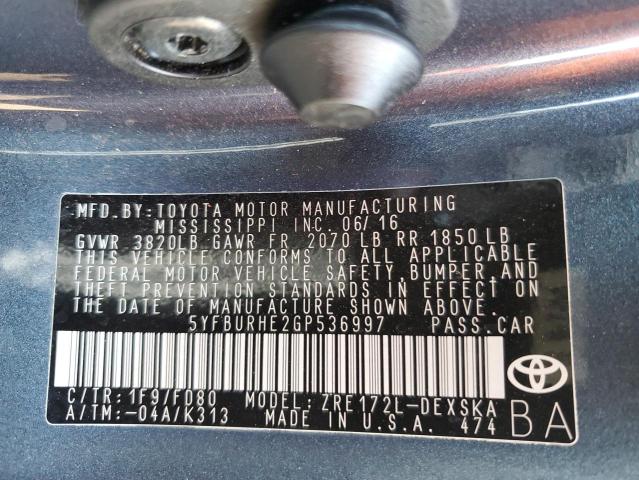 Foto 10 de la subasta – 2016 TOYOTA COROLLA L con VIN 5YFBURHE2GP536997