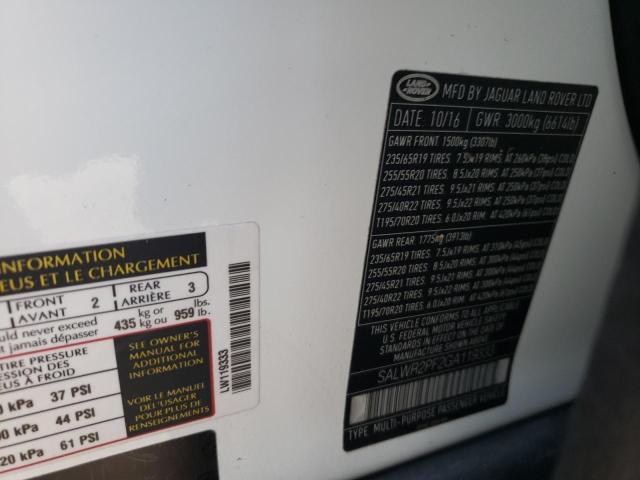 Photo 10 from auction – 2016 LAND ROVER RANGE ROVE with VIN SALWR2PF2GA119333