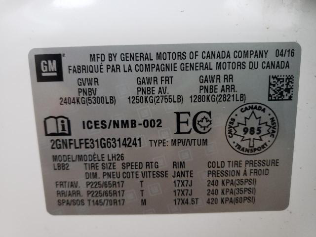 Photo 10 from auction – 2016 CHEVROLET EQUINOX LT with VIN 2GNFLFE31G6314241