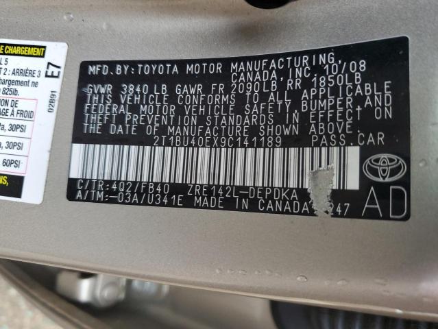 Photo 10 from auction – 2009 TOYOTA COROLLA BA with VIN 2T1BU40EX9C141189