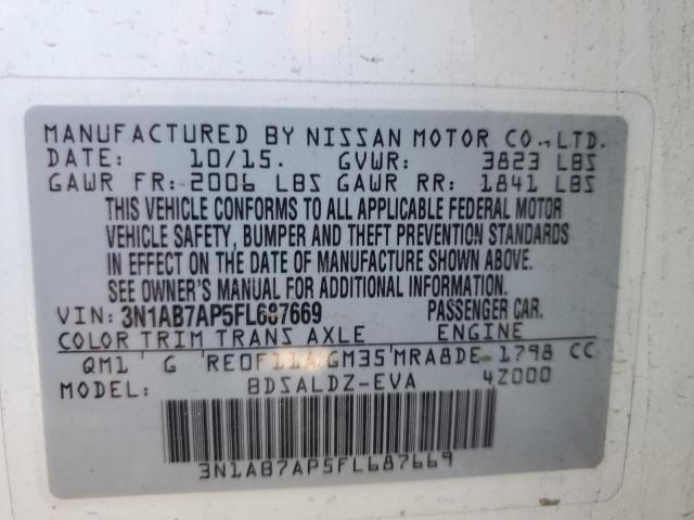 Photo 10 from auction – 2015 NISSAN SENTRA S with VIN 3N1AB7AP5FL687669