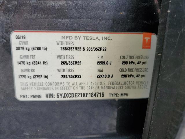 Photo 10 from auction – 2019 TESLA MODEL X with VIN 5YJXCDE21KF184716