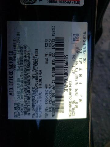 Photo 10 from auction – 2012 FORD FUSION SEL with VIN 3FAHP0JA8CR166685