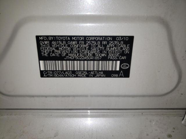 Photo 10 from auction – 2010 LEXUS IS 250 with VIN JTHCF5C22A5041657