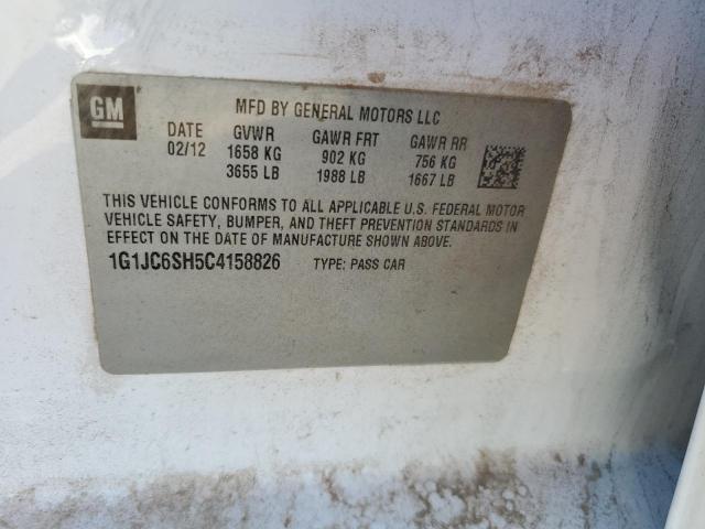 Photo 10 from auction – 2012 CHEVROLET SONIC LT with VIN 1G1JC6SH5C4158826