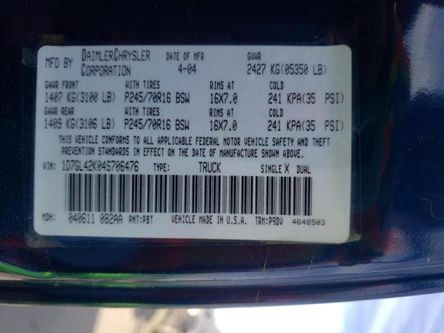Photo 10 from auction – 2004 DODGE DAKOTA SLT with VIN 1D7GL42K04S706476