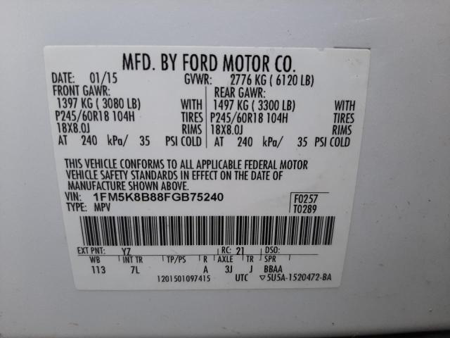 Photo 10 from auction – 2015 FORD EXPLORER with VIN 1FM5K8B88FGB75240