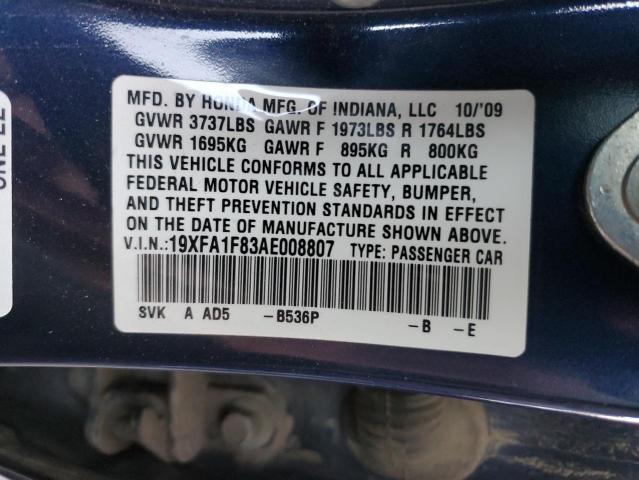 Photo 10 from auction – 2010 HONDA CIVIC EX with VIN 19XFA1F83AE008807