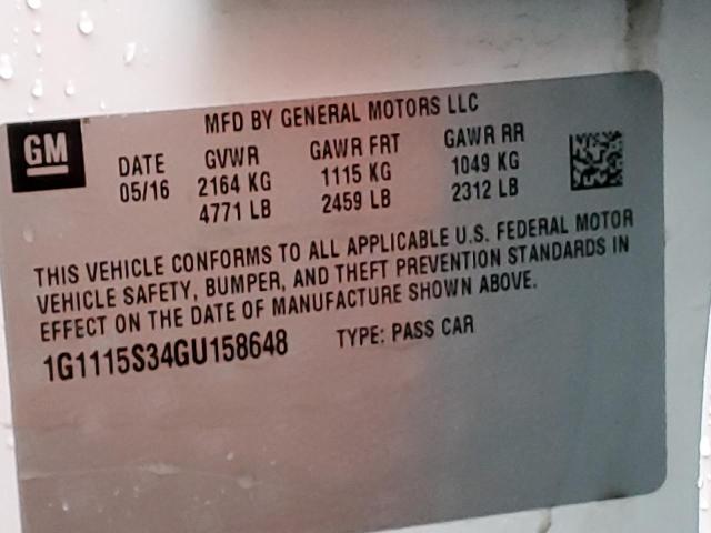Photo 10 from auction – 2016 CHEVROLET IMPALA LT with VIN 1G1115S34GU158648