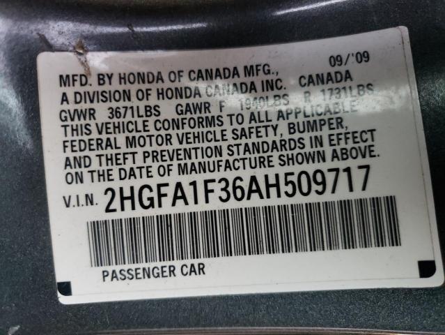 Photo 10 from auction – 2010 HONDA CIVIC VP with VIN 2HGFA1F36AH509717