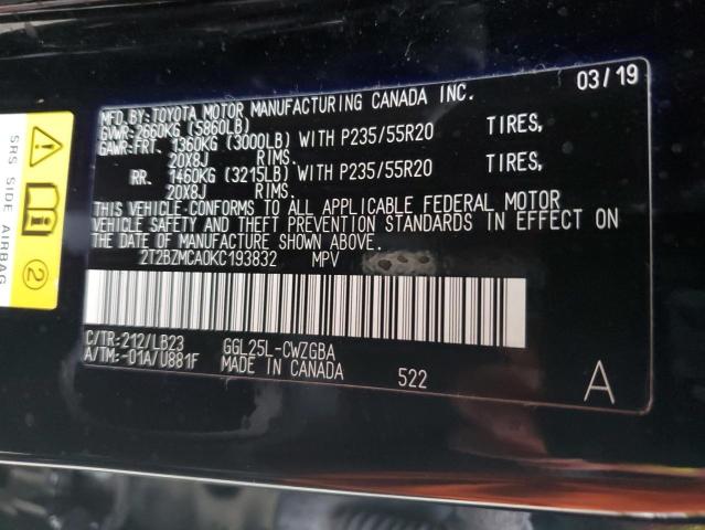 Photo 10 from auction – 2019 LEXUS RX 350 BAS with VIN 2T2BZMCA0KC193832