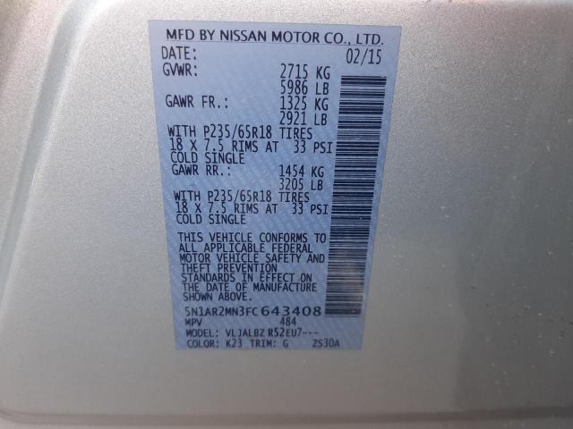 Photo 10 from auction – 2015 NISSAN PATHFINDER with VIN 5N1AR2MN3FC643408